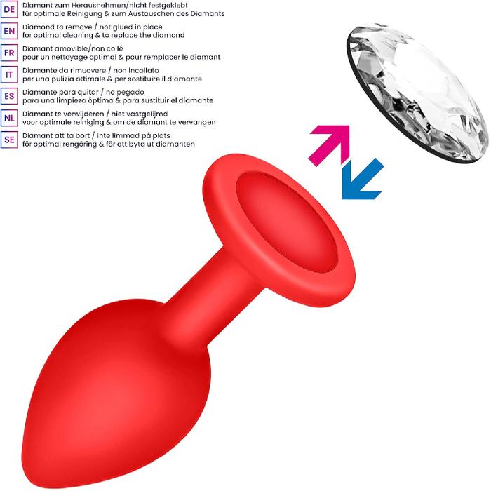 Erox Anal Fantasy Silicone Diamond Kırmızı Taşlı Silikon Anal Plug Large