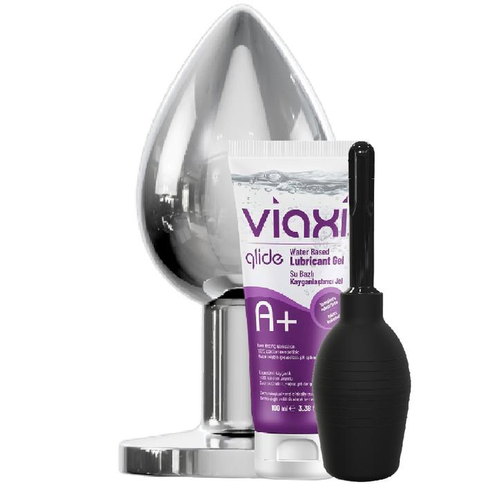 Sexual World Anal Play Starter Kit Metal Anal Plug ve Temizlik Seti-Medium