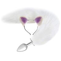 Erox Anal Play White Tail Butt Mor Taçlı Büyük Metal Anal Plug