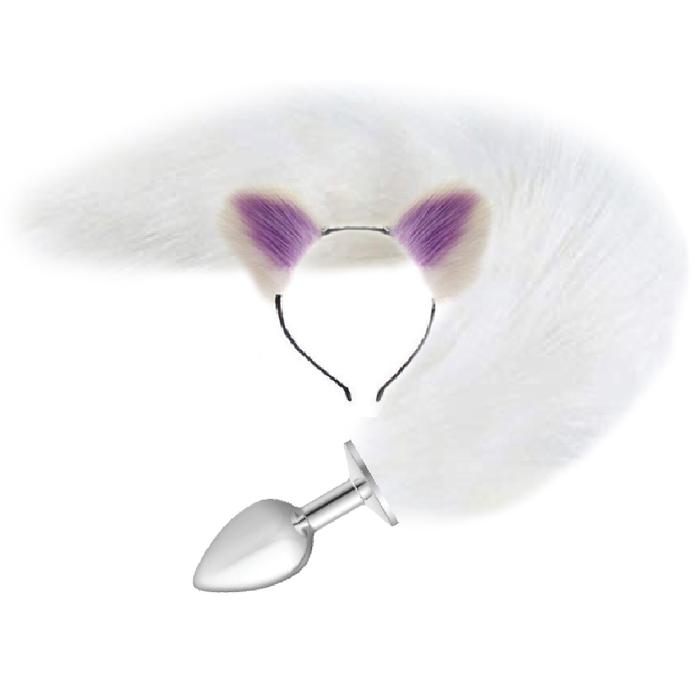 Erox Anal Play White Tail Butt Mor Taçlı Büyük Metal Anal Plug