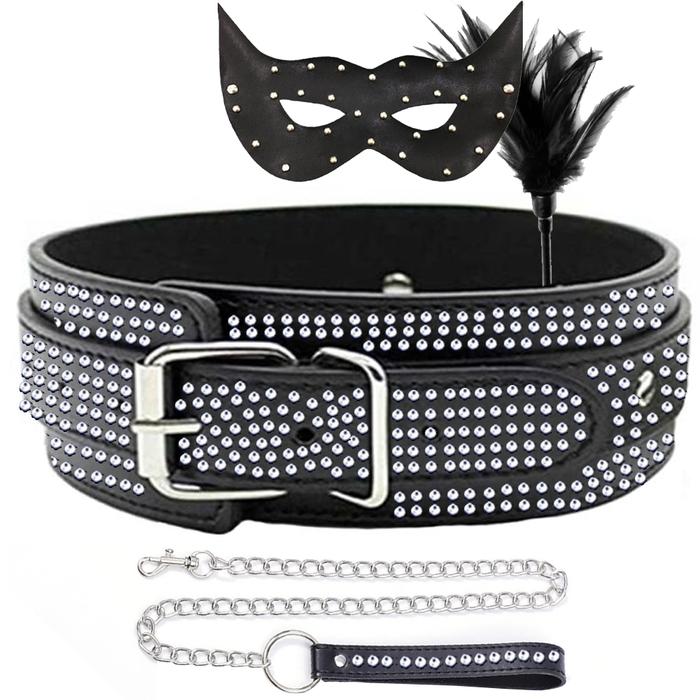 Erox Fetish Fantasy Series Diamond Collar Black Taşlı Fetiş Tasma Set