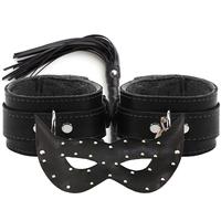 Sexual World Fetish Fantasy Series Leather Cuffs 3 Pcs. Fetiş Kelepçe Seti-Black