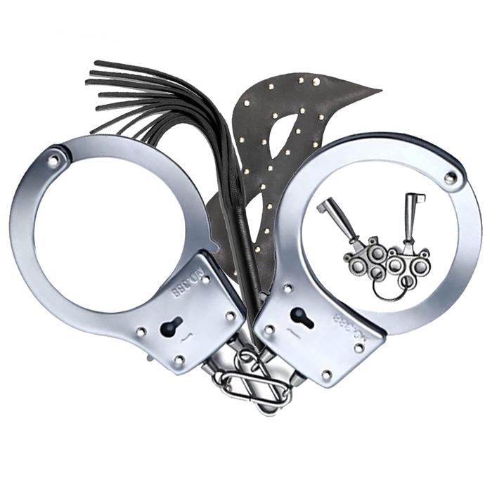 Sexual World Fetish Fantasy Series Metal Hand Cuffs Starter 3 Pc. Fetiş Set