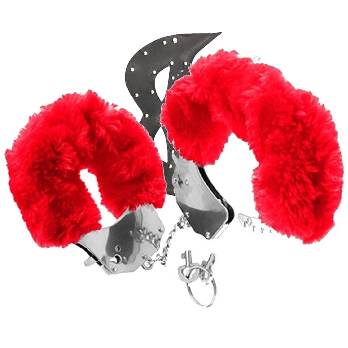 Sexual World Fetish Fantasy Series Metalic Cuffs Metal Kelepçe ve Maske-Red