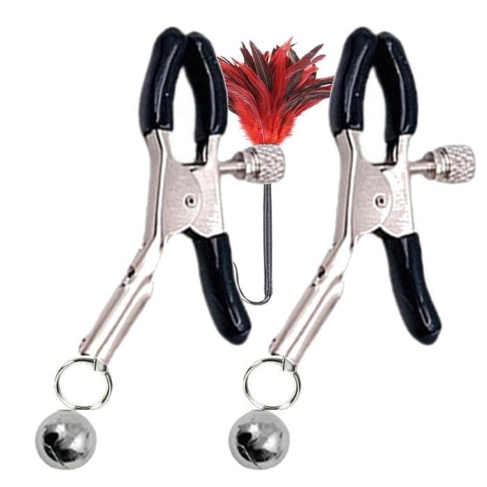 Erox Fetish Fantasy Series Nipple Clamps Gray Beads Göğüs Klipsi Seti