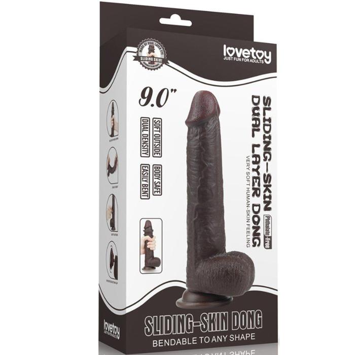 Lovetoy Sliding-Skin Dual Layered Black Dildo Deri Penetrasyon 23 cm Realistik Penis LV317013