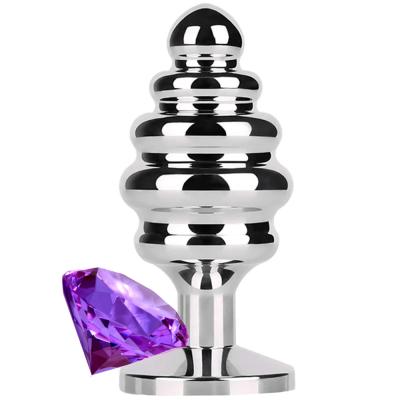 Sexual World Anal Play Medium Silver Ribbed Taşlı Metal Anal Plug-Mor