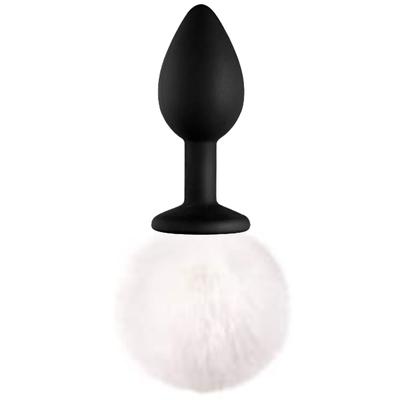 Sexual World Bunny Tail Peluşlu Siyah Silikon Anal Plug-White