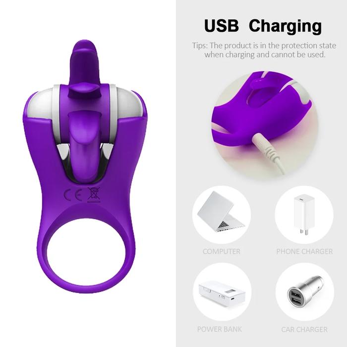 Sexual World Chi Licking Ring Pink Dönebilen Dil Hareketli Penis Halkası-Purple