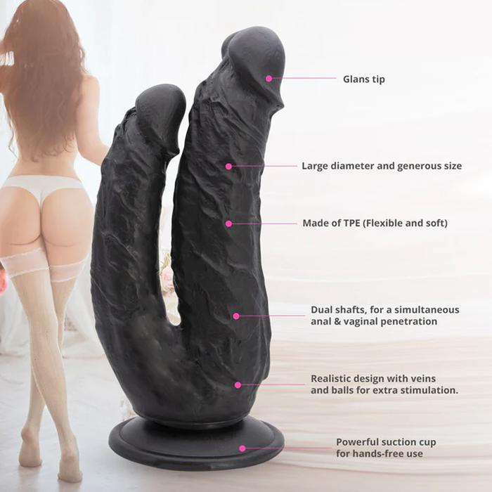 Sexual World Lifelike G-Spot Anal ve Vajinal Çift Taraflı Realistik Penis-Black