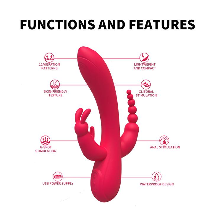 Sexual World Meilisa 3 İn 1 Clitoral Massager Rabbit Vibratör-Red