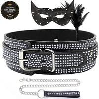 The Fetish Organic Leather Diamond Collar Black Taşlı Fetiş Tasma Fetiş Seti
