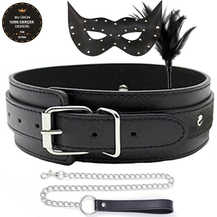 The Fetish Organic Leather Luxury Neck Collar Fetiş Tasma Seti