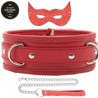 The Fetish Organic Leather Luxury Neck Collar Fetiş Tasma ve Maske-Red