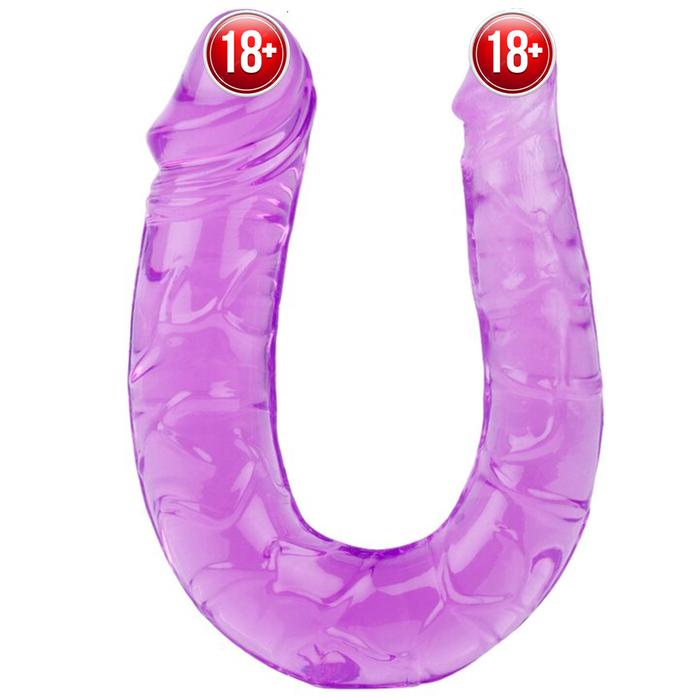 Erox Double Ended Jelly Dildo Purple 30 cm Çift Taraflı Jel Penis