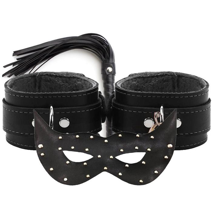 Erox Fetish Fantasy Series Leather Cuffs 3 Pcs. Black Fetiş Kelepçe Seti