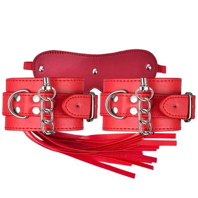 Erox Fetish Sentetic Leather Cuffs Red 3'lü Deri Fetiş Pozisyon Seti