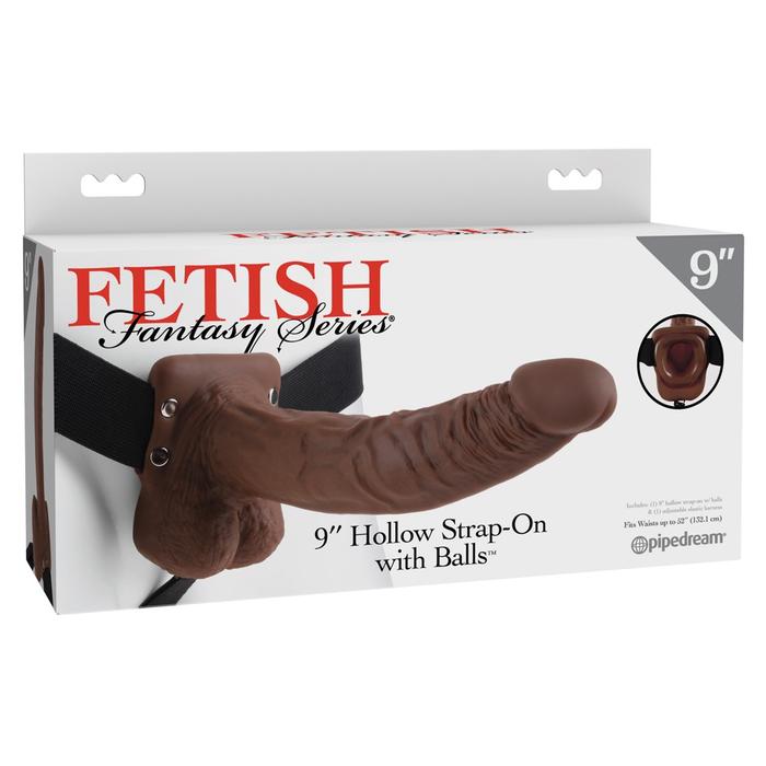 Pipedream Fetish Fantasy Series 9 Inch Hollow Strap-On With Balls-Brown