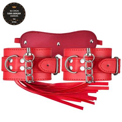 The Fetish Organic Leather Cuffs Red Hakiki Deri Fetiş Kelepçe Seti 2